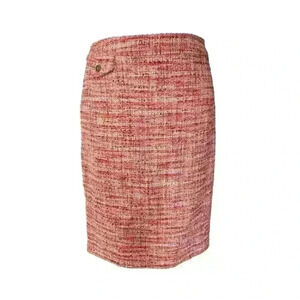 NEW Kenar Orange Red Tweed Pencil Skirt Midi High Waisted Women’s Size 2